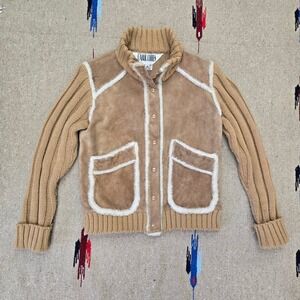Vintage Carol Cohen Suede Knit Jacket Sz M 1990s Womens Leather Brown 18x22 VTG